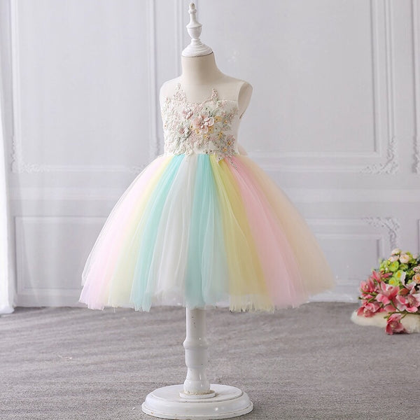 Rainbow flower girl dress short tulle ...